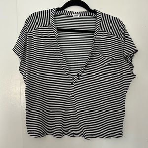 Women’s SPLENDID rare sample striped light semi sheer cropped pocket tee size S